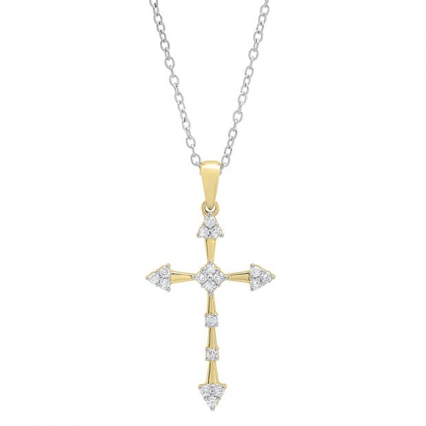 0.25 Carat (cttw) Round White Diamond Ladies Cross Pendant 1/4 CT 18K Yellow Gold