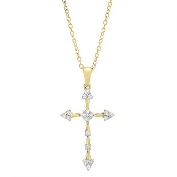 0.25 Carat (cttw) Round White Diamond Ladies Cross Pendant 1/4 CT 10K Yellow Gold