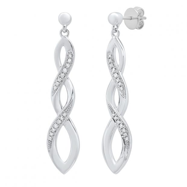 0.10 Carat (cttw) Round White Diamond Ladies Infinity Dangling Earrings 1/10 CT  Sterling Silver