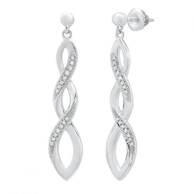 0.10 Carat (cttw) Round White Diamond Ladies Infinity Dangling Earrings 1/10 CT  Sterling Silver