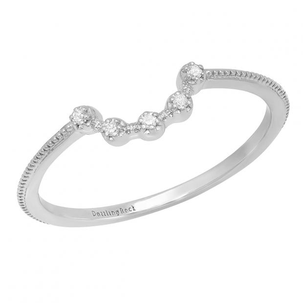 0.05 Carat (cttw) Round Diamond Ladies Contour Wedding Stackable Band 10K White Gold