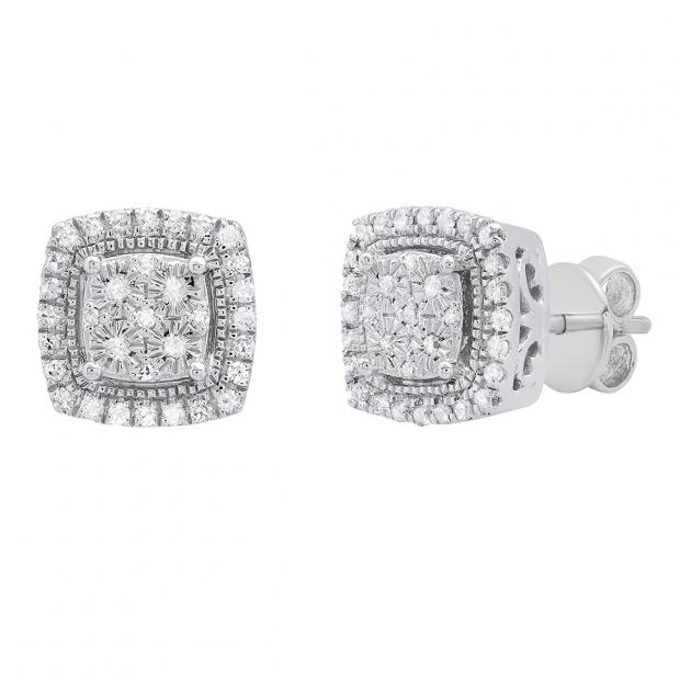 0.20 Carat (cttw) Round White Diamond Cushion Shape Stud Earrings 1/5 CT Sterling Silver