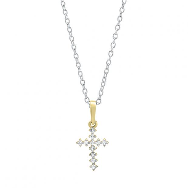 0.10 Carat (cttw) Round White Diamond Ladies Cross Pendant 1/10 CT 18K Yellow Gold