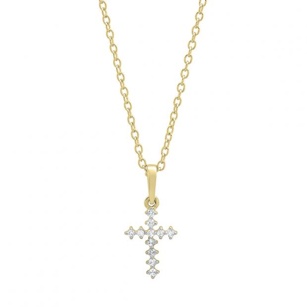 0.10 Carat (cttw) Round White Diamond Ladies Cross Pendant 1/10 CT 10K Yellow Gold