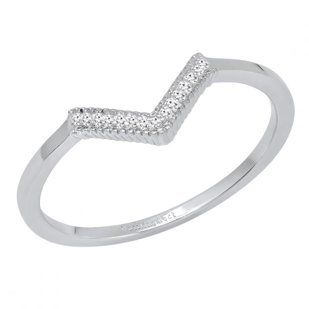 0.05 Carat (cttw) Round White Diamond Ladies Chevron Wedding Band 14K White Gold