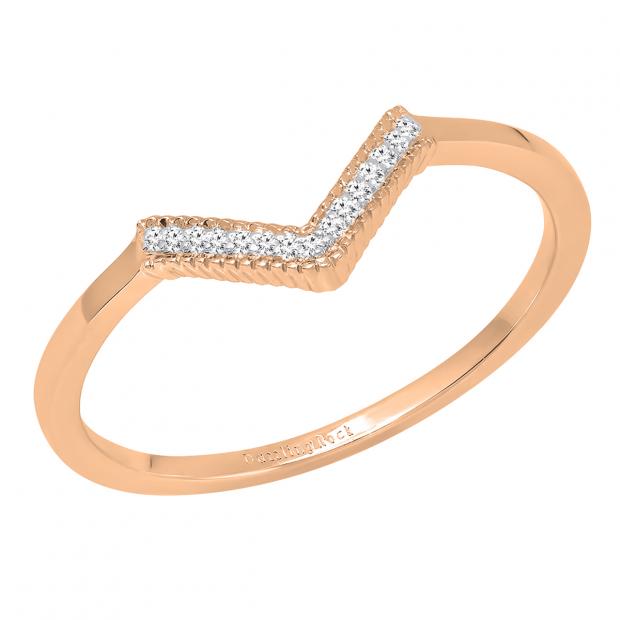 0.05 Carat (cttw) Round White Diamond Ladies Chevron Wedding Band 18K Rose Gold