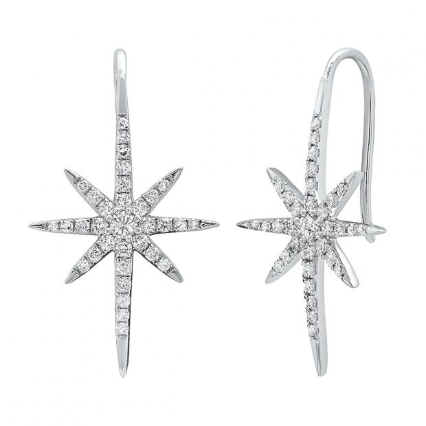 0.85 Carat (cttw) Round White Diamond Ladies Star Dangle Earring 10K White Gold