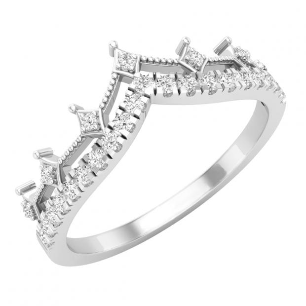0.20 Carat (cttw) Round White Diamond Ladies Chevron Wedding Band 1/5 CT 10K White Gold