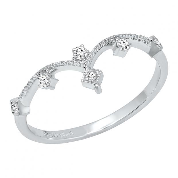 0.10 Carat (cttw) Round White Diamond Ladies Crown Wedding Band 1/10 CT 10K White Gold
