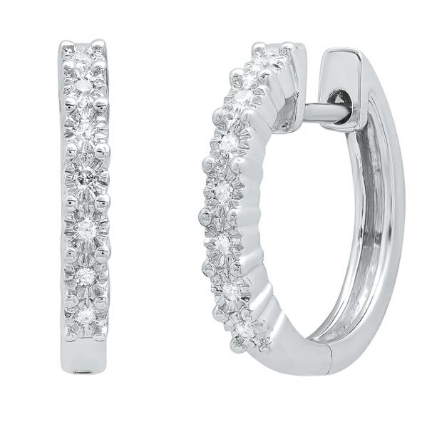 0.10 Carat (cttw) Round White Diamond Ladies Huggies Hoop Earrings 1/10 CT Sterling Silver