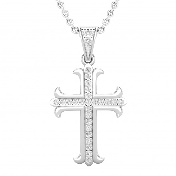 0.10 Carat (ctw) Round White Diamond Ladies Cross Pendant 1/10 CT 10K White Gold