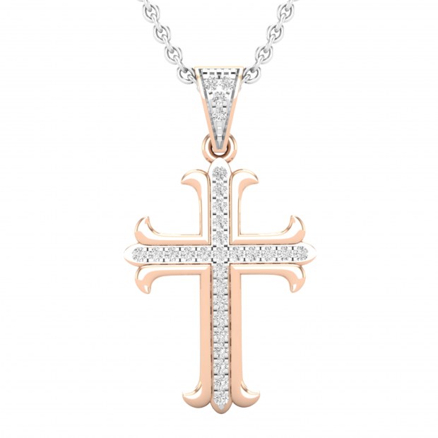 0.10 Carat (ctw) Round White Diamond Ladies Cross Pendant 1/10 CT 14K Rose Gold