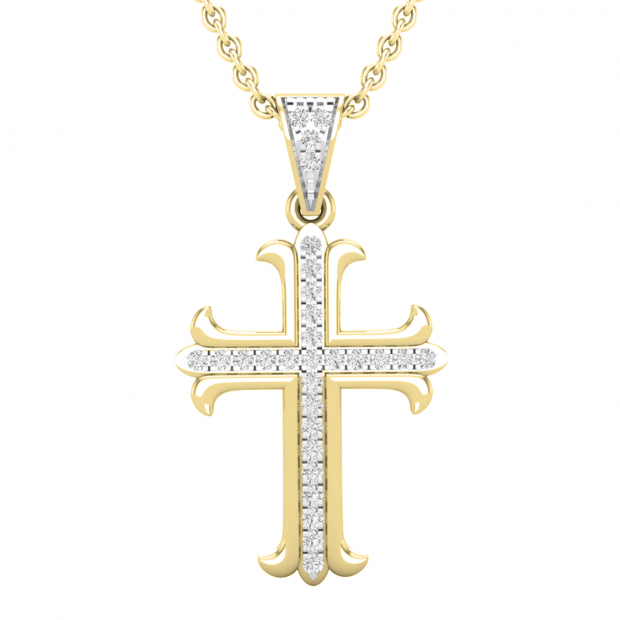 0.10 Carat (ctw) Round White Diamond Ladies Cross Pendant 1/10 CT 10K Yellow Gold