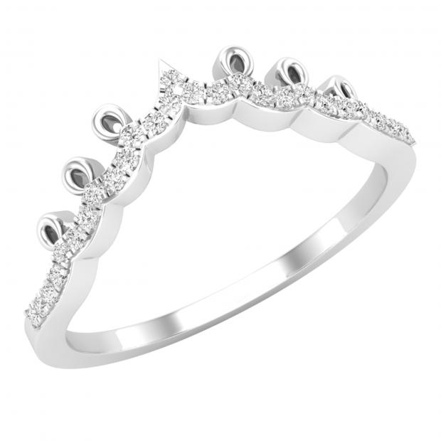 0.10 Carat (ctw) Round White Diamond Ladies Chevron Wedding Band 1/10 CT 10K White Gold