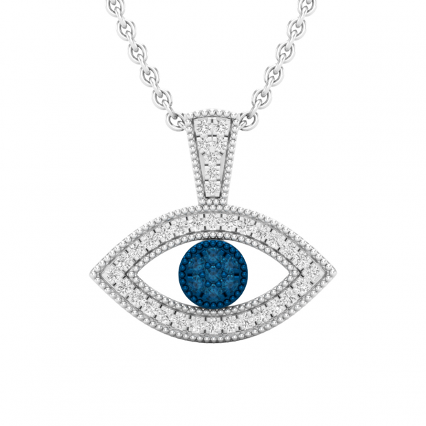 0.20 Carat (ctw) Round Blue & White Diamond Ladies Evil Eye Pendant, Sterling Silver