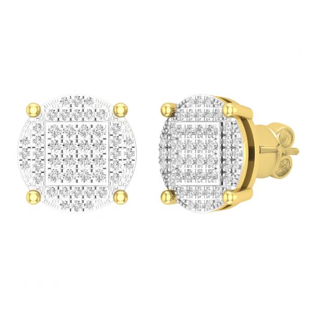 0.50 Carat (ctw) Round White Diamond Mens Circle Cluster Earrings 1/2 CT Yellow-tone Sterling Silver