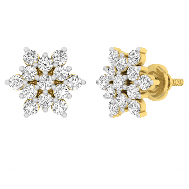 0.80 Carat (ctw) Round White Diamond Ladies Flower Cluster Stud Earrings 3/4 CT 10K Yellow Gold