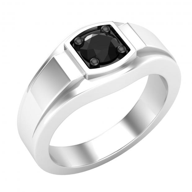 0.75 Carat (ctw) Round Black Diamond Mens Solitaire Wedding Band 3/4 CT Sterling Silver