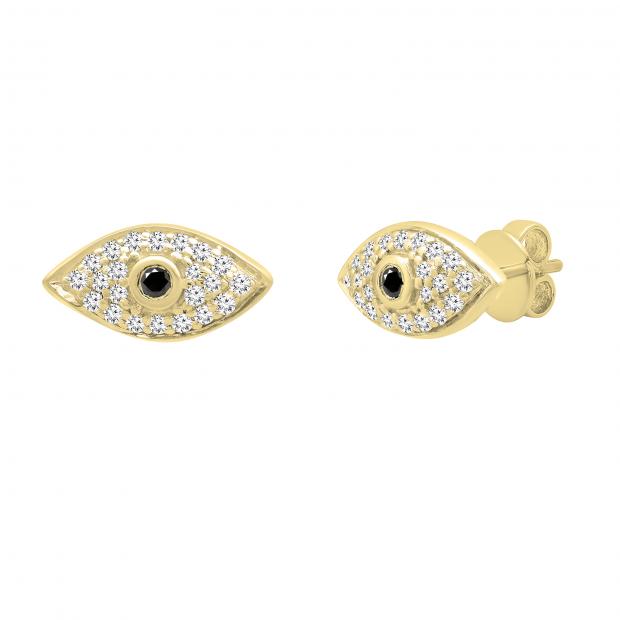 0.13 Carat (ctw) Round Black & White Diamond Evil Eye Stud Earrings 10K Yellow Gold