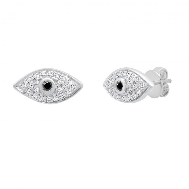 0.13 Carat (ctw) Round Black & White Diamond Evil Eye Stud Earrings Sterling Silver