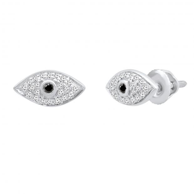 0.13 Carat (ctw) Round Black & White Diamond Evil Eye Stud Earrings Sterling Silver
