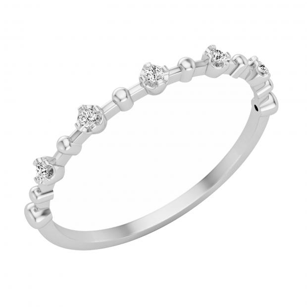 0.05 Carat (ctw) Round White Diamond Bead Dot Stackable Wedding Band 10K White Gold