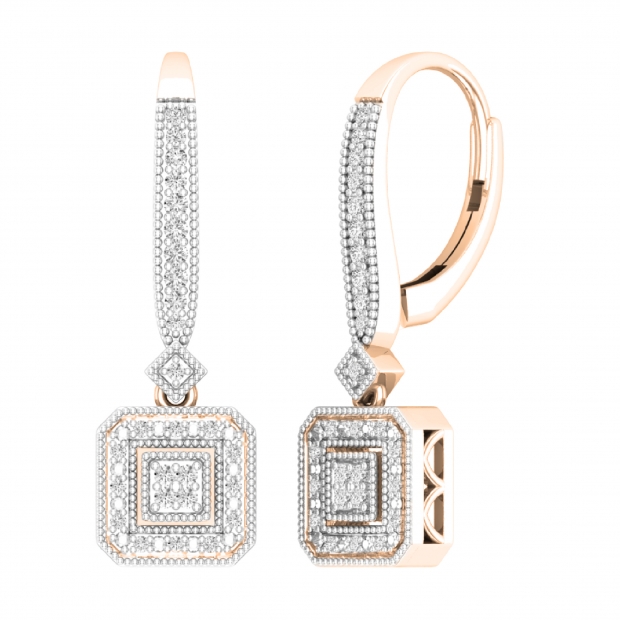 0.30 Carat (ctw) Round Diamond Ladies Octagon Shape Dangling Drop Earrings 1/3 CT 18K Rose Gold