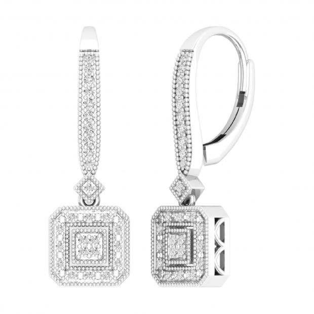 0.30 Carat (ctw) Round Diamond Ladies Octagon Shape Dangling Drop Earrings 1/3 CT Sterling Silver