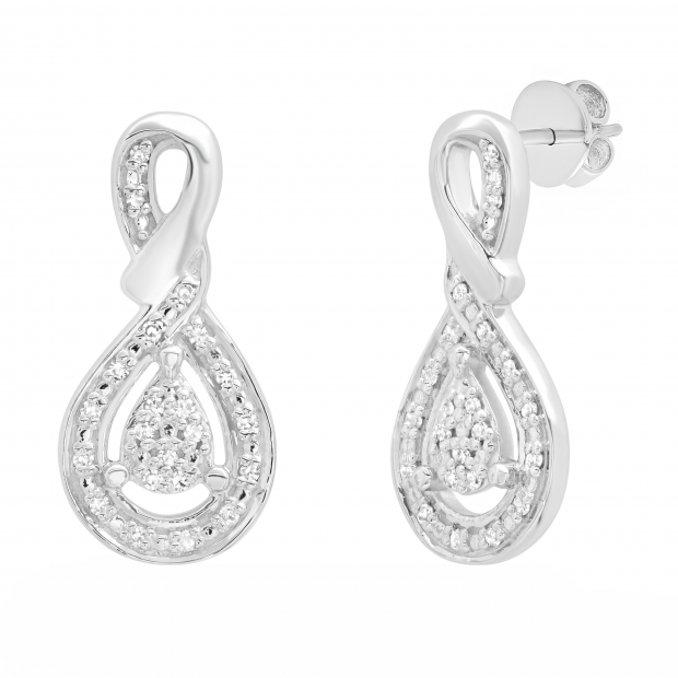 0.15 Carat (ctw) Round White Diamond Ladies Infinity Teardrop Earrings 14K White Gold