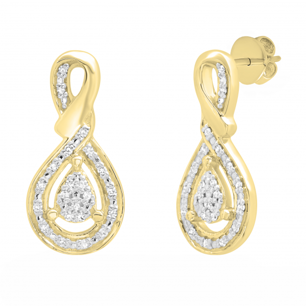 0.15 Carat (ctw) Round White Diamond Ladies Infinity Teardrop Earrings 14K Yellow Gold