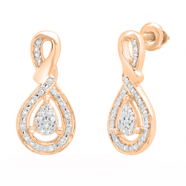 0.15 Carat (ctw) Round White Diamond Ladies Infinity Teardrop Earrings 18K Rose Gold