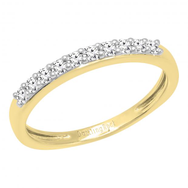 0.30 Carat (ctw) Round White Diamond Wedding Anniversary Stackable Band 14K Yellow Gold