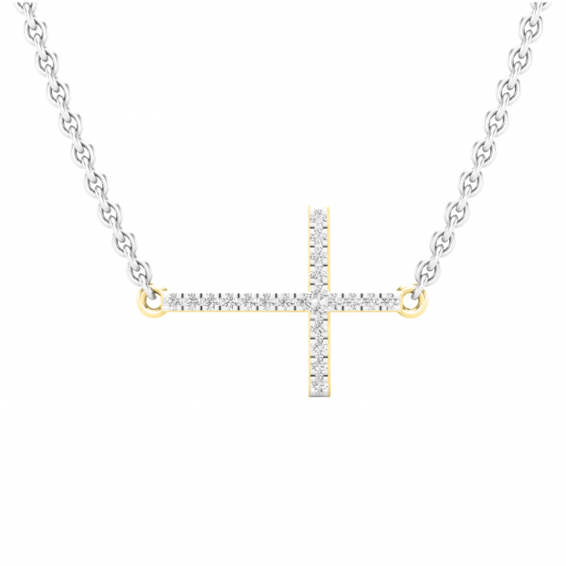 0.05 Carat (ctw) Round White Diamond Ladies Religious Cross Pendant 14K Yellow Gold