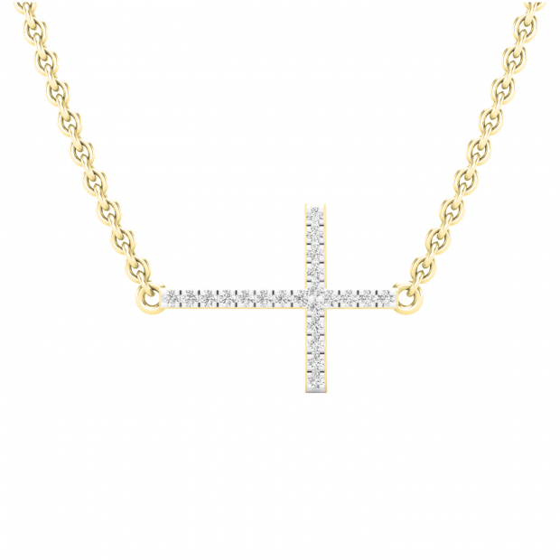 0.05 Carat (ctw) Round White Diamond Ladies Religious Cross Pendant 10K Yellow Gold