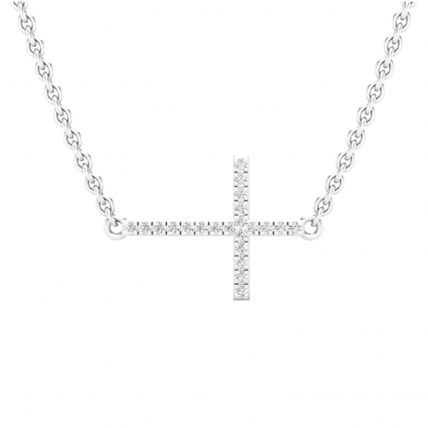 0.05 Carat (ctw) Round White Diamond Ladies Religious Cross Pendant 18K White Gold
