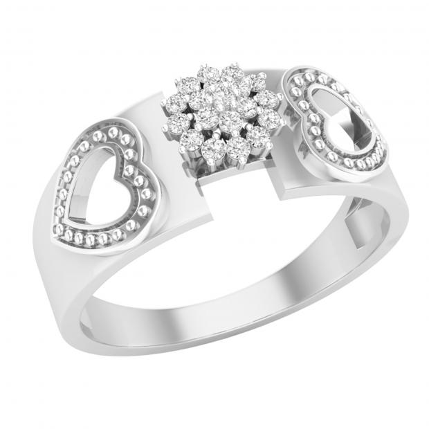 0.10 Carat (ctw) Round White Diamond Bridal Cluster Heart Engagement Ring 1/10 CT Sterling Silver
