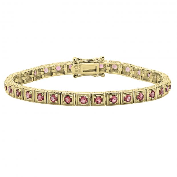 2.5 MM Round Pink Tourmaline Ladies Tennis Bracelet 10K Yellow Gold