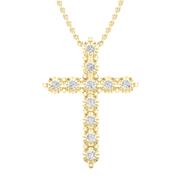 0.50 Carat (ctw) Round Diamond Ladies Cross Pendant 1/2 CT (Gold Chain Included) 14K Yellow Gold
