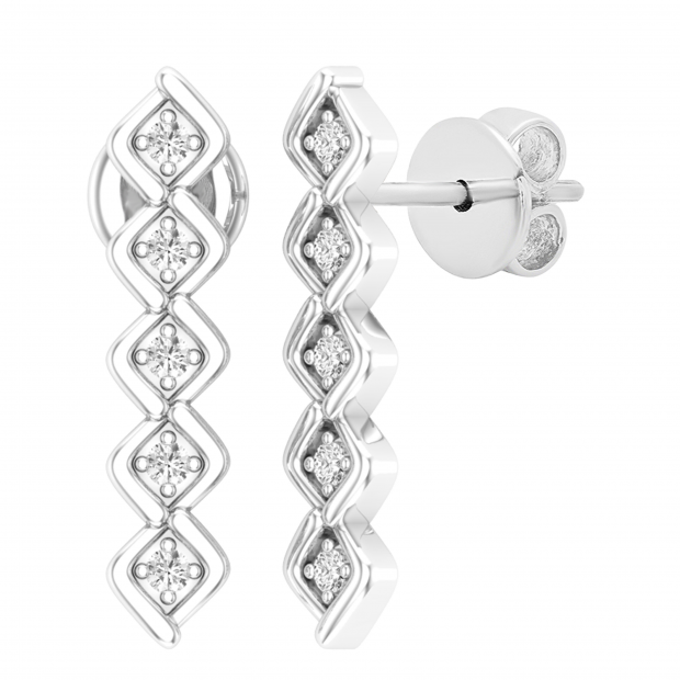 0.10 Carat (ctw) Round White Diamond Ladies Bezel Set Journey Earrings 1/10 CT Sterling Silver