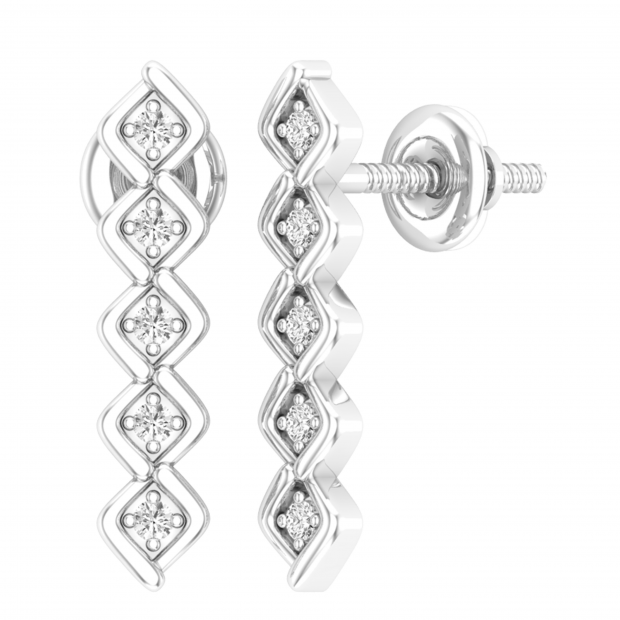 0.10 Carat (ctw) Round White Diamond Ladies Bezel Set Journey Earrings 1/10 CT Sterling Silver