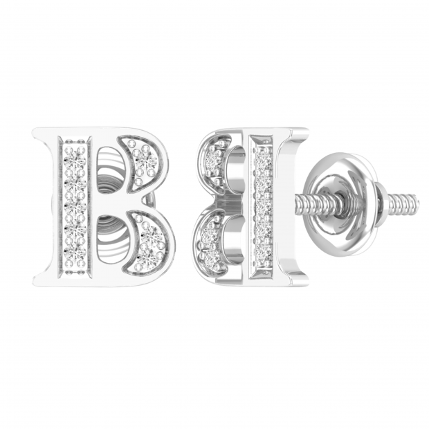0.05 Carat (ctw) Round White Diamond Fancy Letter B Stud Earring Sterling Silver