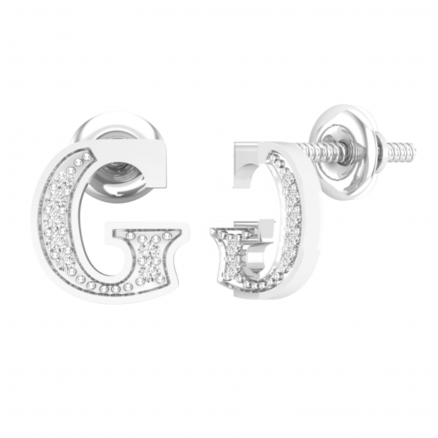 0.05 Carat (ctw) Round Diamond Ladies Uppercase Letter G Initial Stud Earrings Sterling Silver