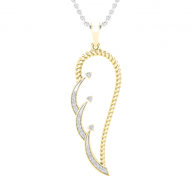0.10 Carat (ctw) Round White Diamond Ladies Angel Wing Adjustable Pendant Necklace 18K Yellow Gold