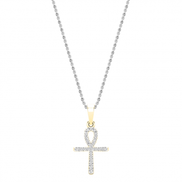 0.25 Carat (ctw) Round White Diamond Ladies Ankh Cross Pendant 1/4 CT 10K Yellow Gold