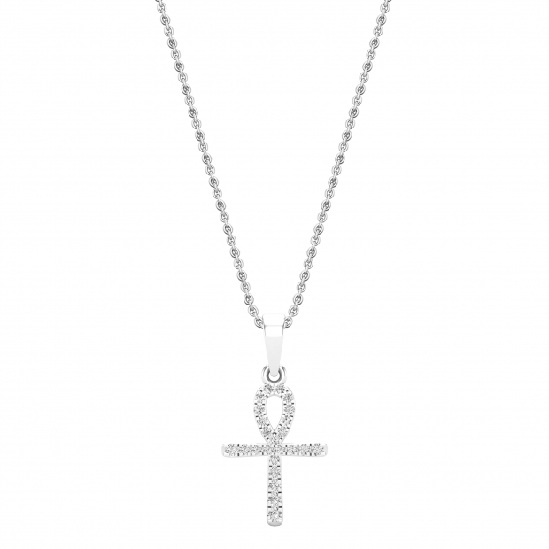 0.25 Carat (ctw) Round White Diamond Ladies Ankh Cross Pendant 1/4 CT 14K White Gold