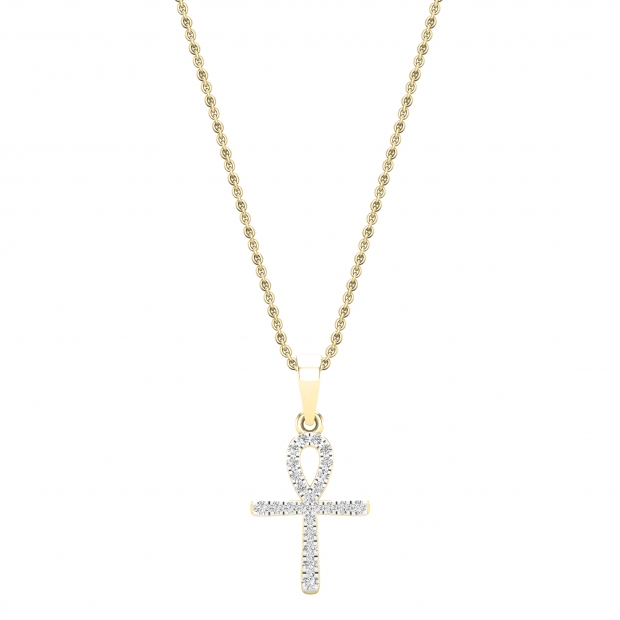 0.25 Carat (ctw) Round White Diamond Ladies Ankh Cross Pendant 1/4 CT 10K Yellow Gold