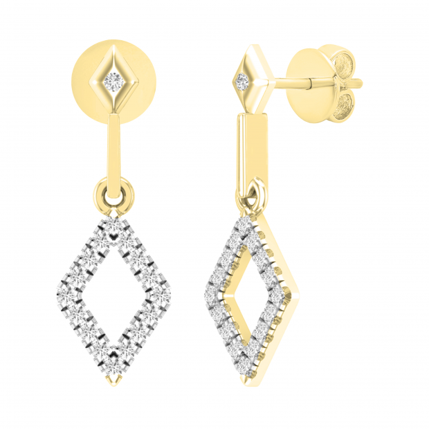 0.20 Carat (ctw) Round White Diamond Ladies Kite Shape Drop Earrings 1/5 CT 18K Yellow Gold