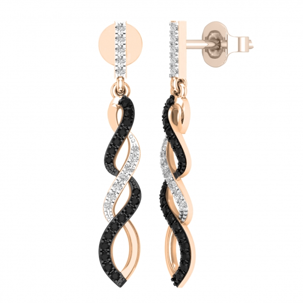 0.32 Carat (ctw) Round Black & White Diamond Ladies Infinity Drop Earrings 1/3 CT 10K Rose Gold