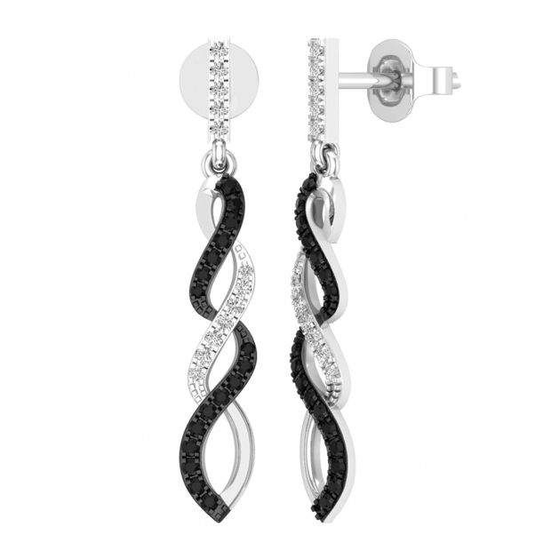0.32 Carat (ctw) Round Black & White Diamond Ladies Infinity Drop Earrings 1/3 CT 14K White Gold
