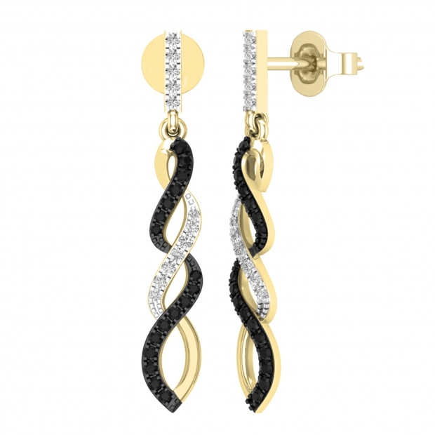 0.32 Carat (ctw) Round Black & White Diamond Ladies Infinity Drop Earrings 1/3 CT 18K Yellow Gold